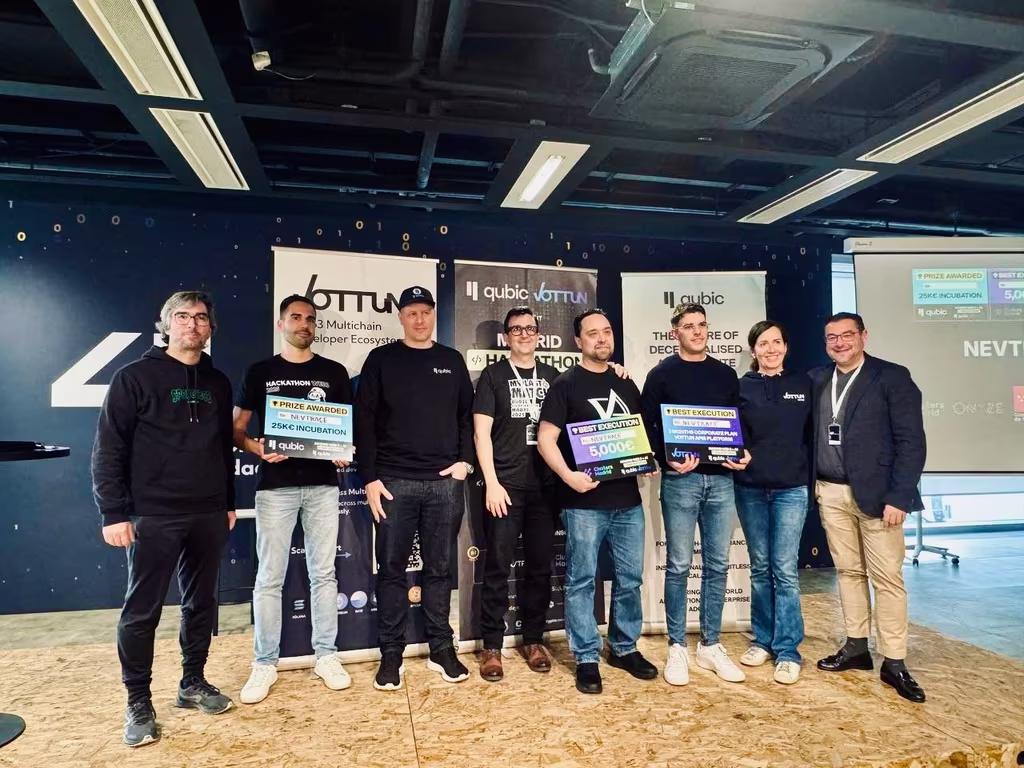 Kairos Tek team receiving 2nd place award at MAD Hack 2025 — first Qubic network hackathon